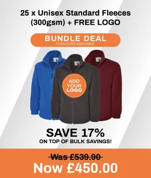 25 x Unisex Standard Fleeces (300gsm)   FREE LOGO