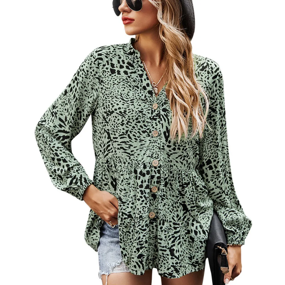 Abstract Pattern Flared Hem Full-Sleeves Shirt