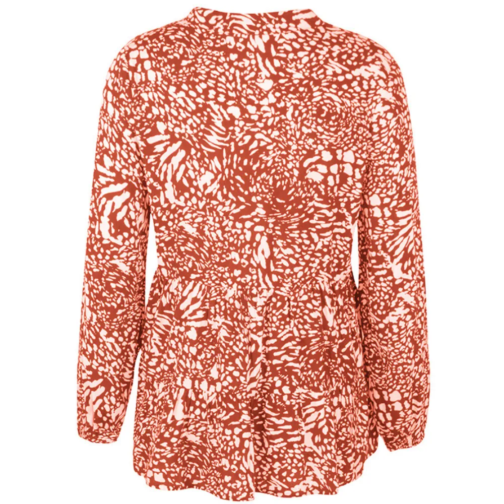 Abstract Pattern Flared Hem Full-Sleeves Shirt