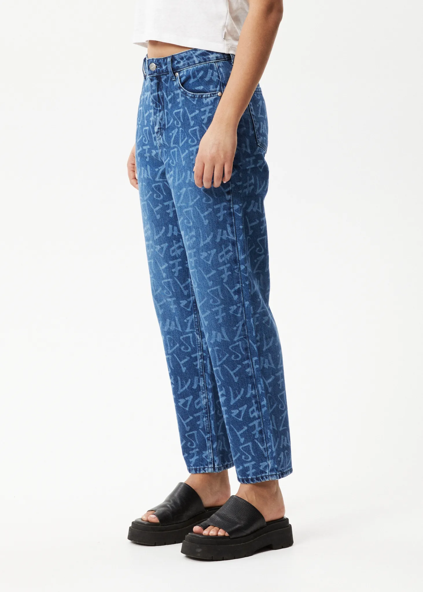 AFENDS Womens Tagged Shelby - Denim Wide Leg Jeans - Graffiti Blue