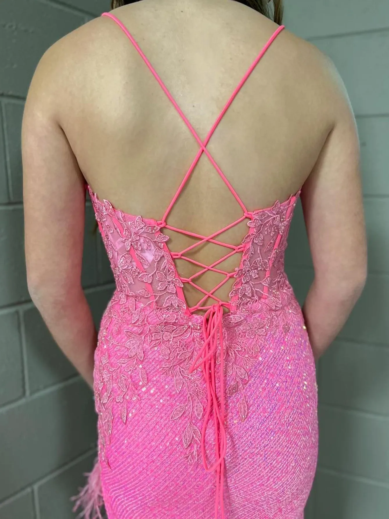 Arlette | Pink Mermaid V Neck Backless Tight Long Prom Dress With Slit