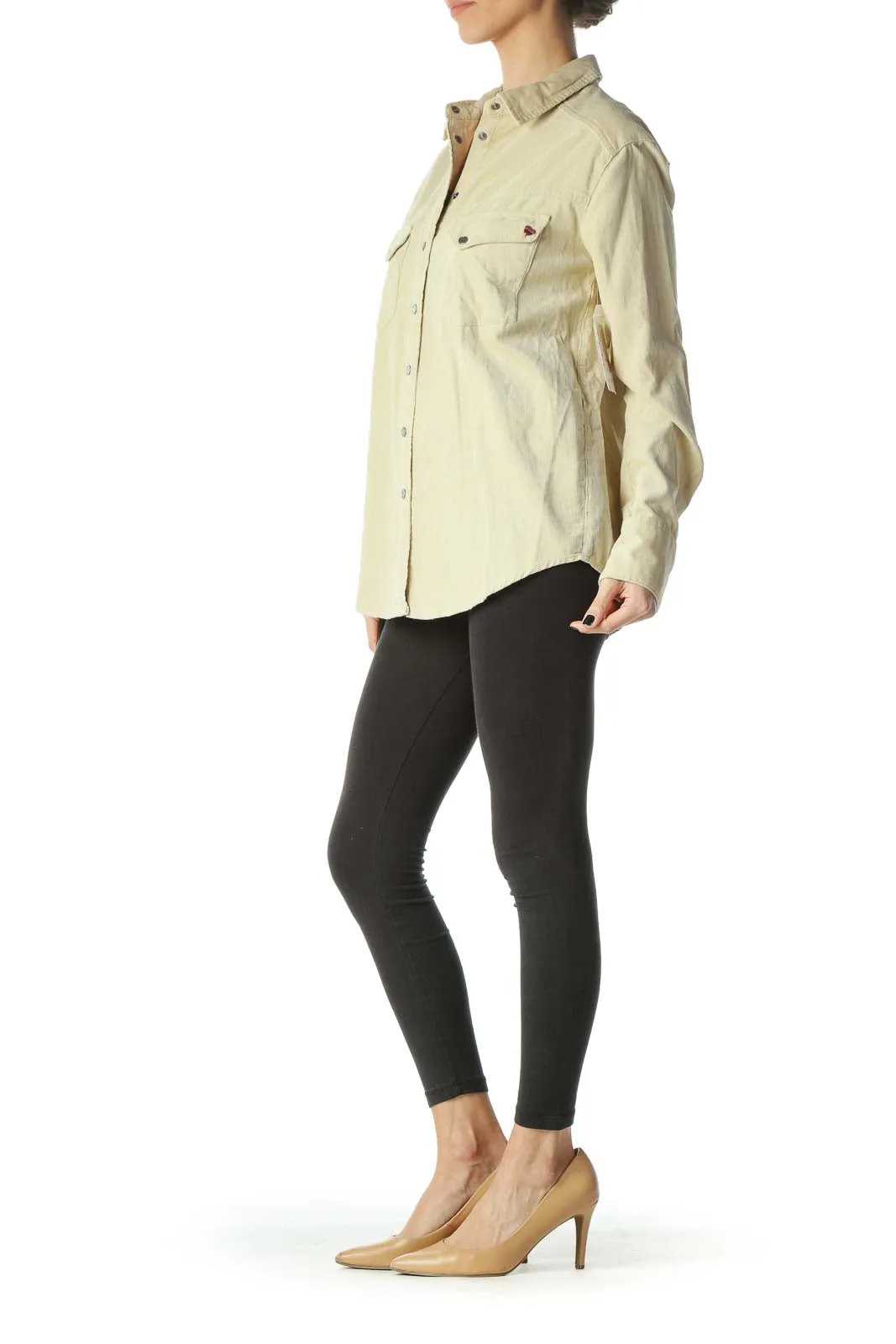 Beige Embroidered Button-Up Jacket