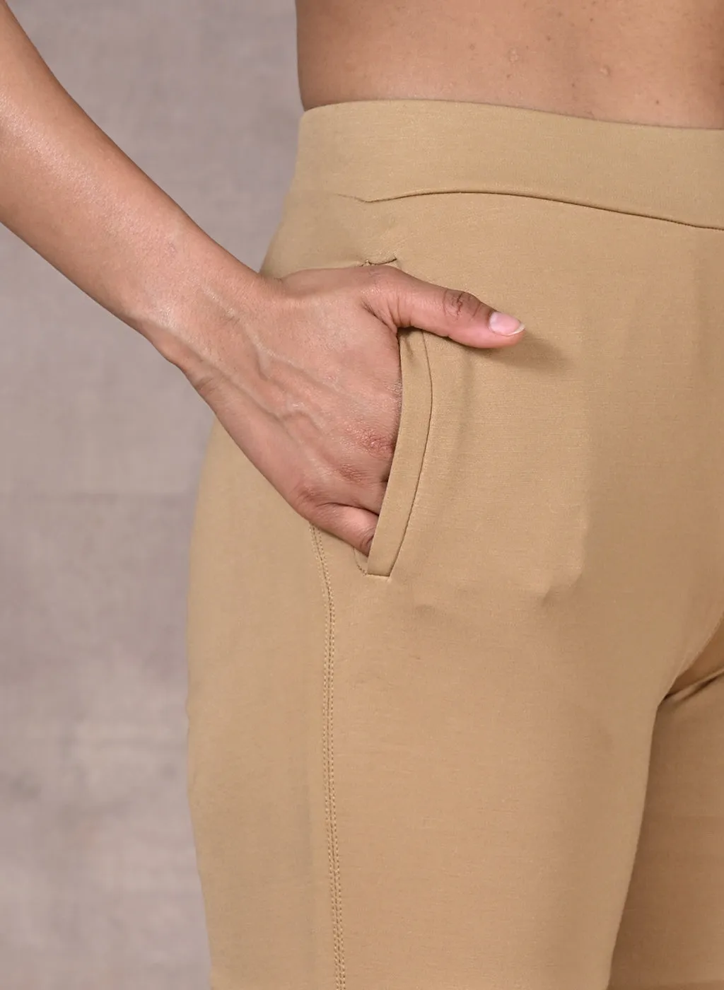 Beige Regular Plain Pants