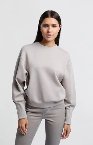 Beige sweatshirt with pleated detail on long sleeves