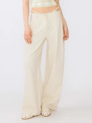 Beige Vertical Striped Wide Leg Casual Trousers