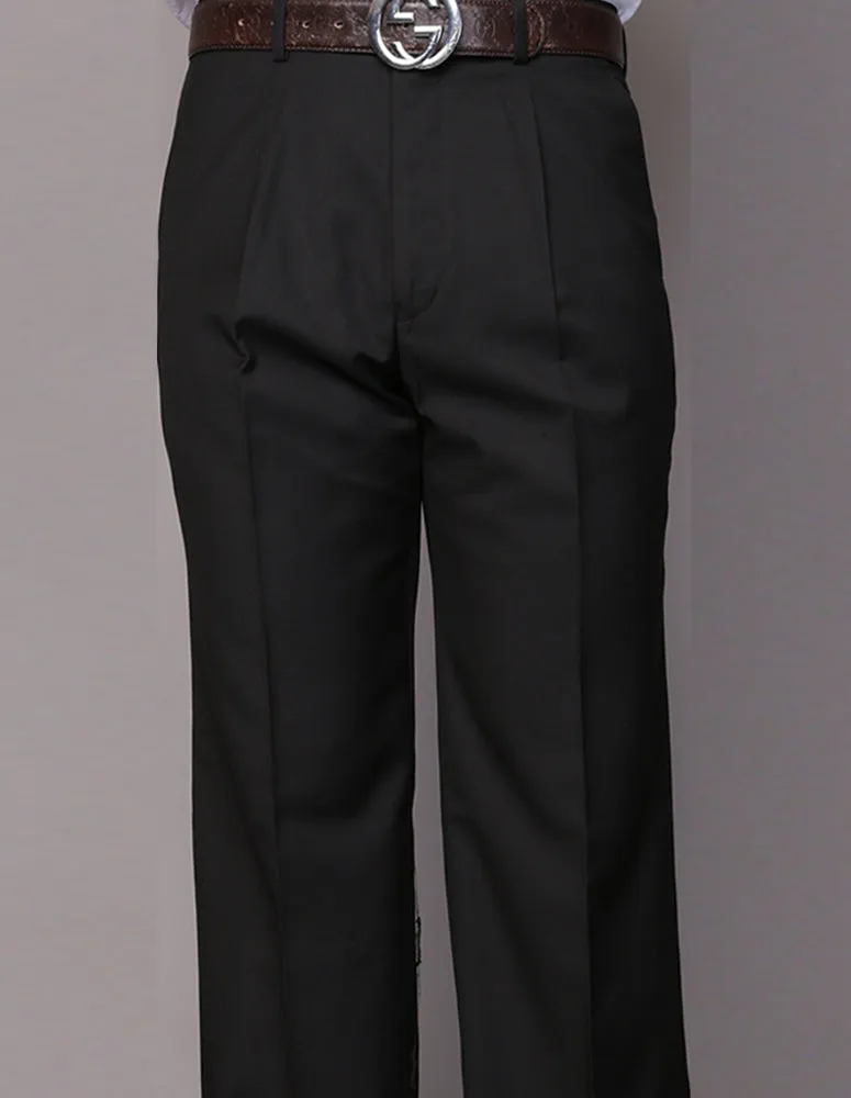 BLACK REGULAR FIT PLEATED PANTS