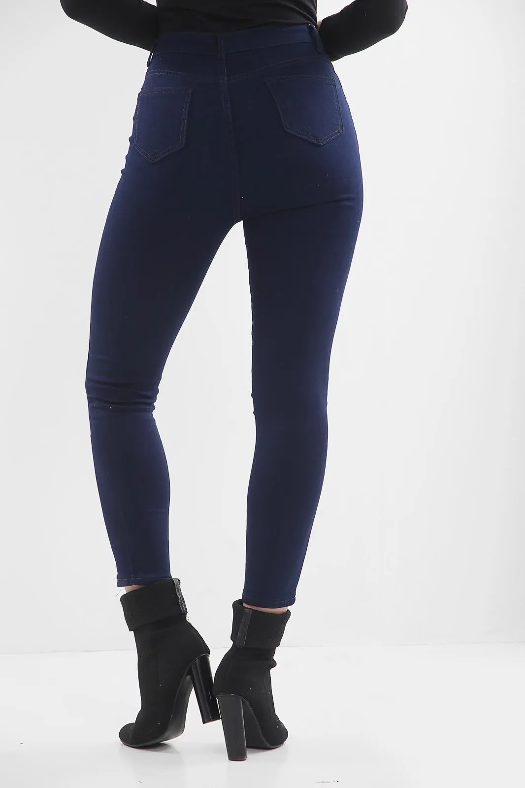 Blue Ladies High Waisted Multi buttons jeans