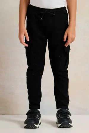 Boys Black Knitted Denim Jogger