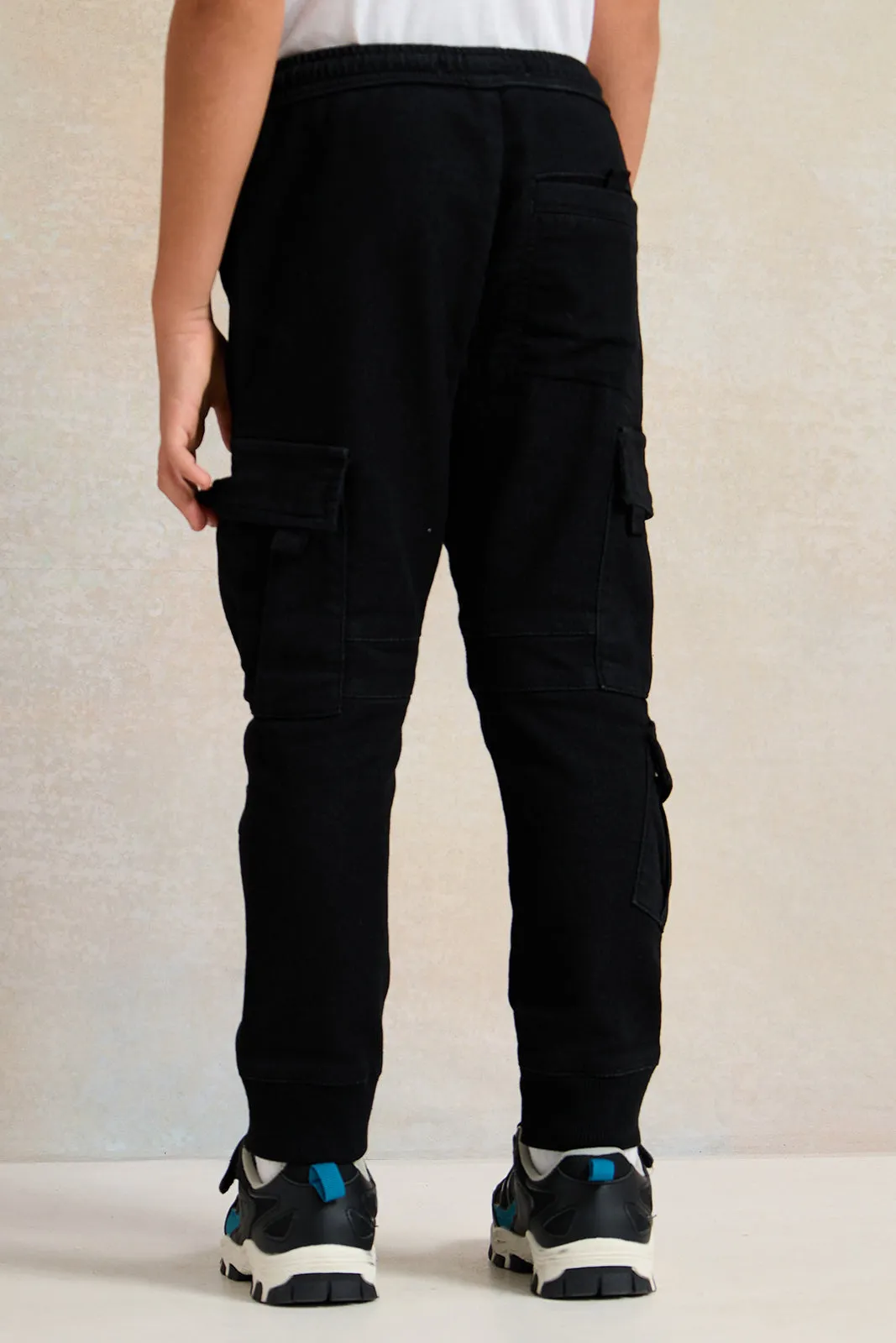 Boys Black Knitted Denim Jogger