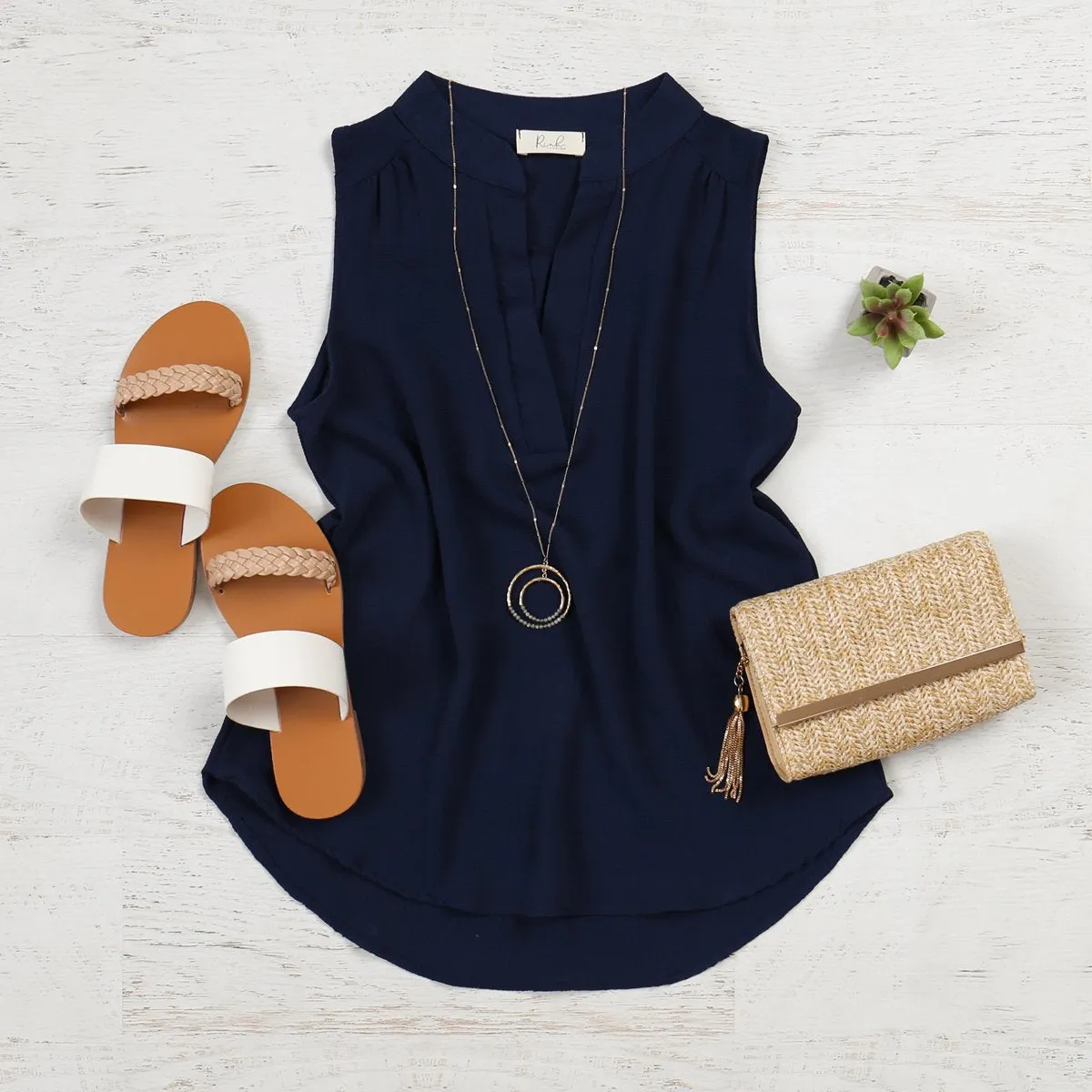 Bubble Crepe Sleeveless Blouse