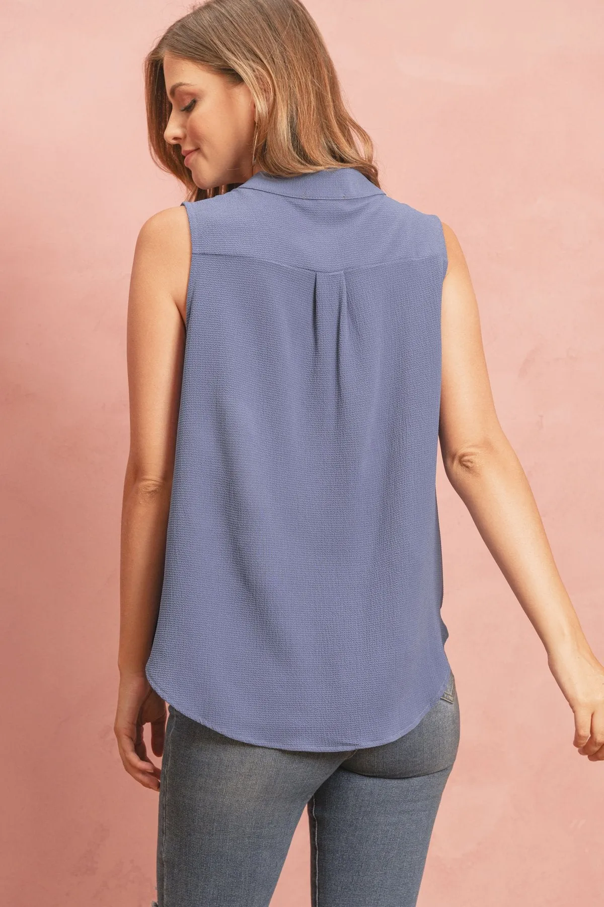 Bubble Crepe Sleeveless Blouse