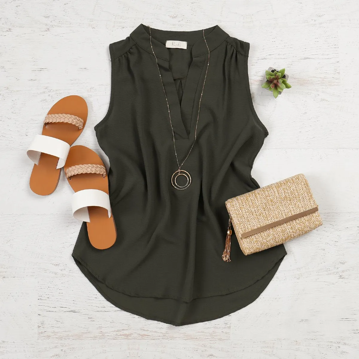 Bubble Crepe Sleeveless Blouse