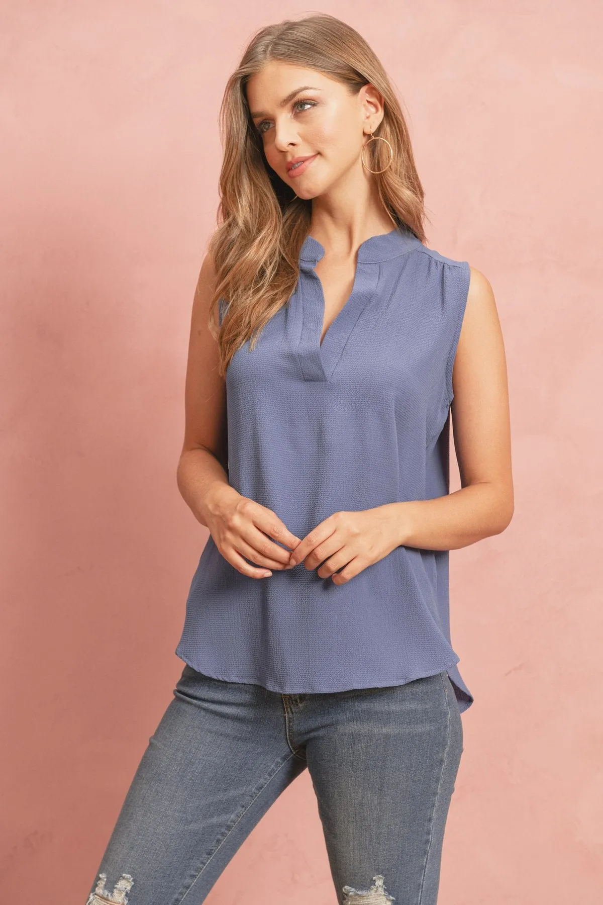 Bubble Crepe Sleeveless Blouse