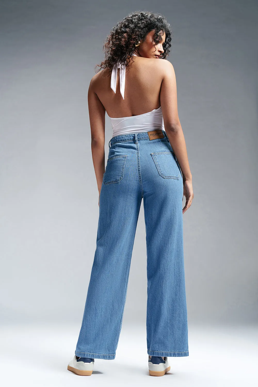 Cadet Blue Constructed Denim Korean Pants