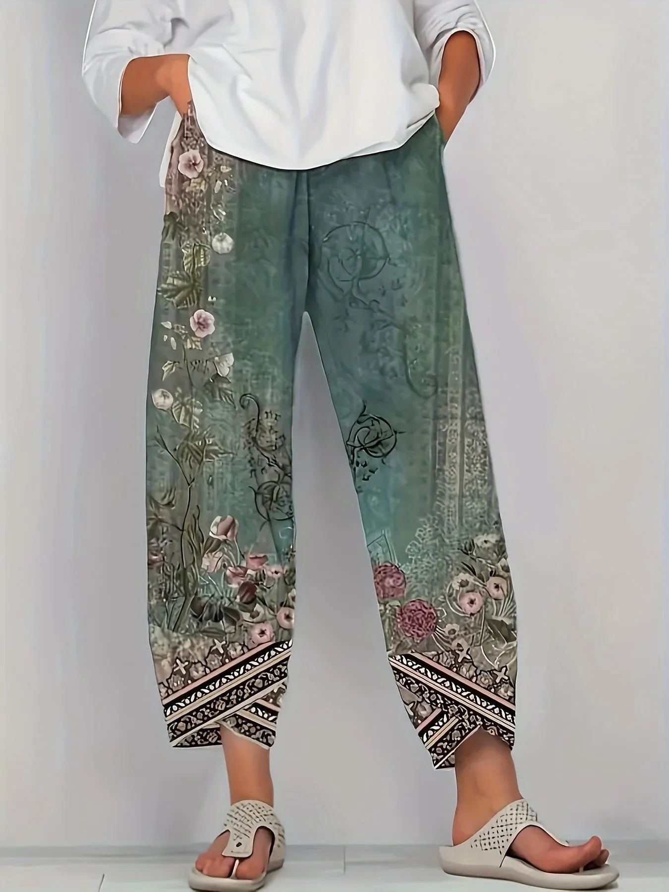 Caroline™ Flirty Floral Print Wide Leg Pants