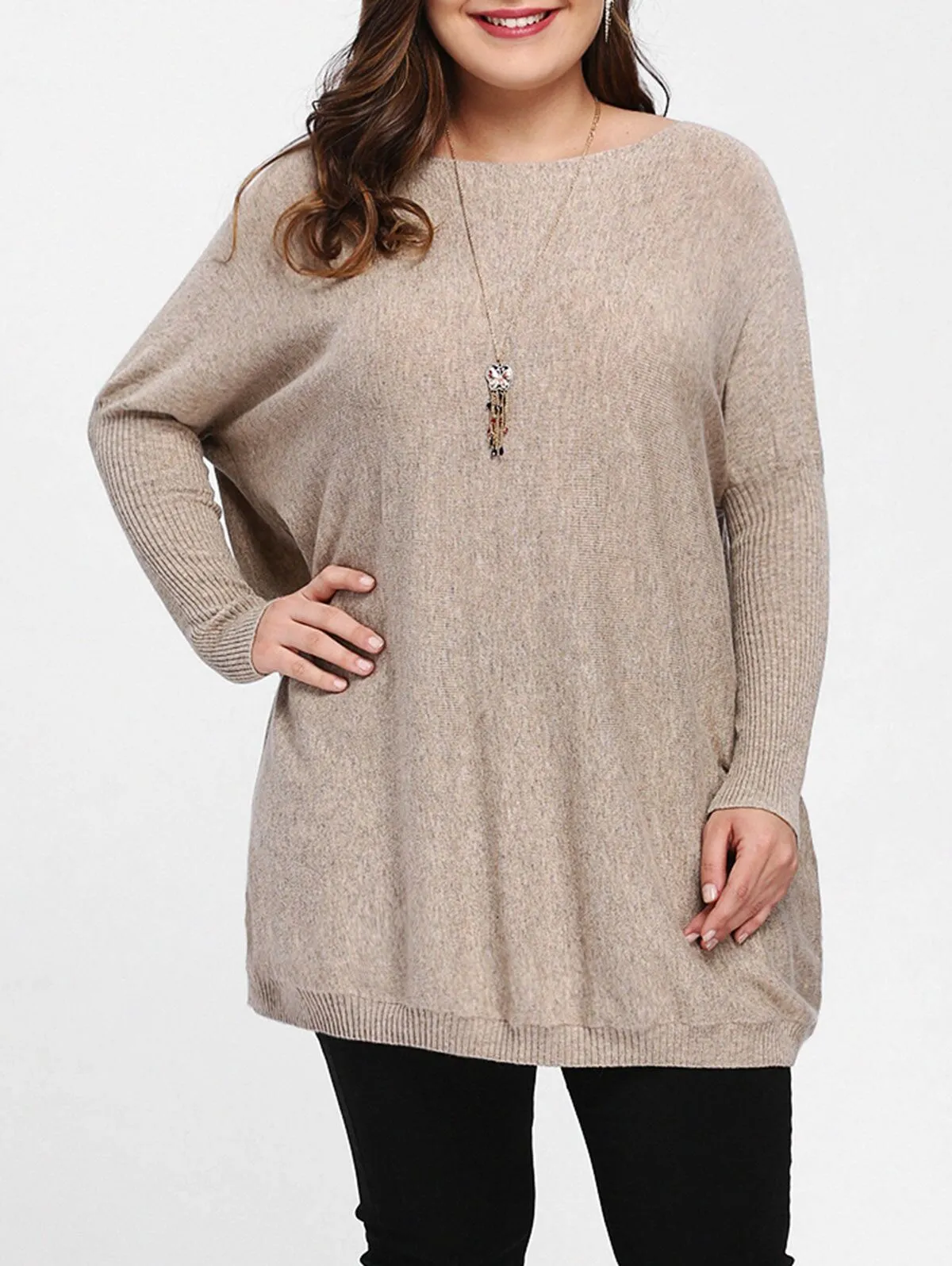 Casual Long Sleeve Pure Color Off Shoulder Plus Size Tops