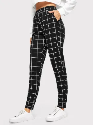 Casual Plaid Pocket Natural Long Women Pants