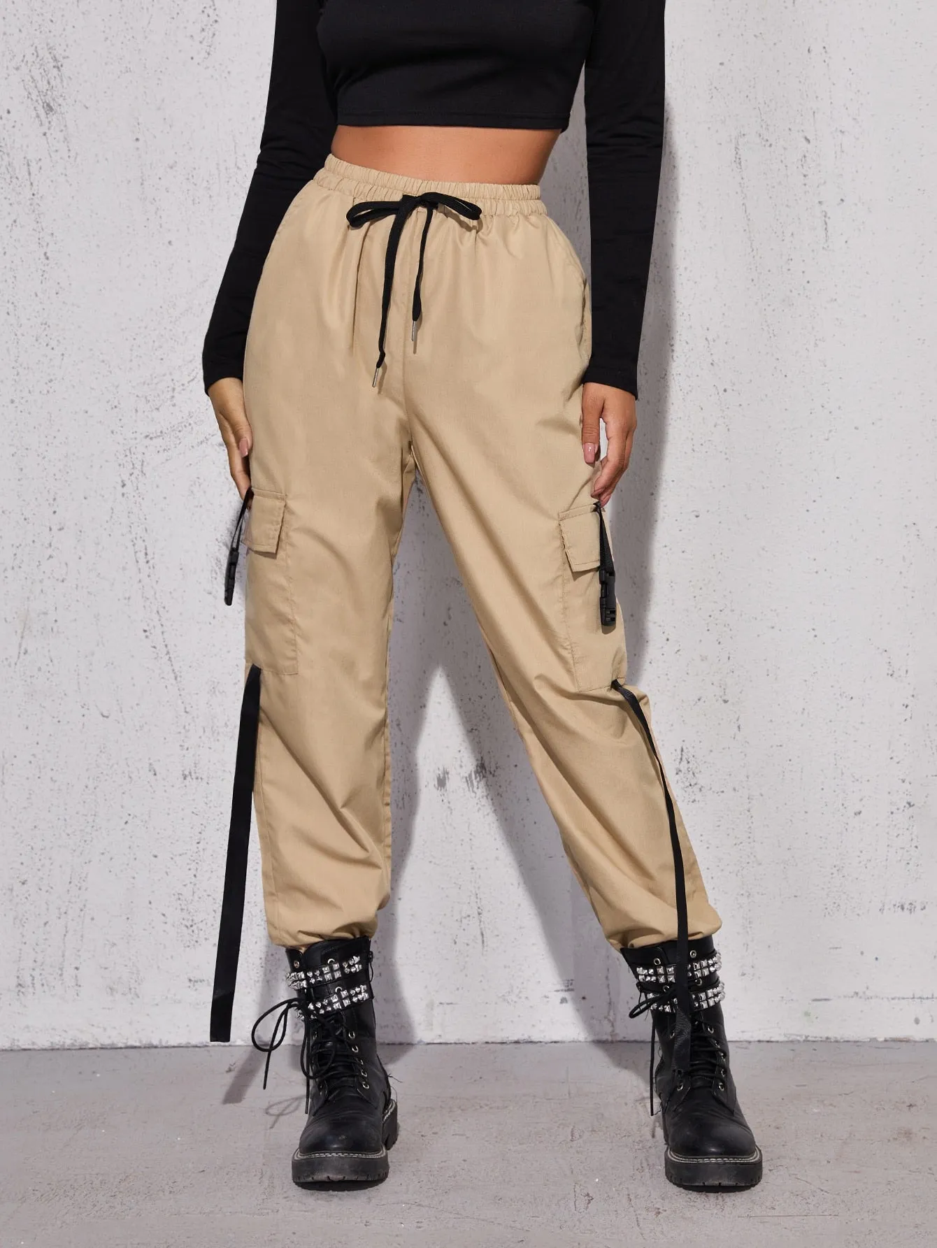 Casual Tape High Waist Long Women Pants