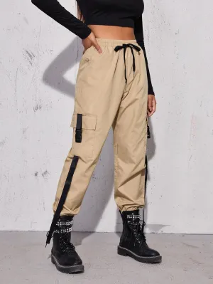 Casual Tape High Waist Long Women Pants