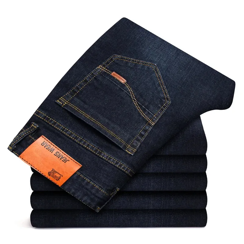 Classic Style Men's Black Blue Regular Fit Jeans Business Casual