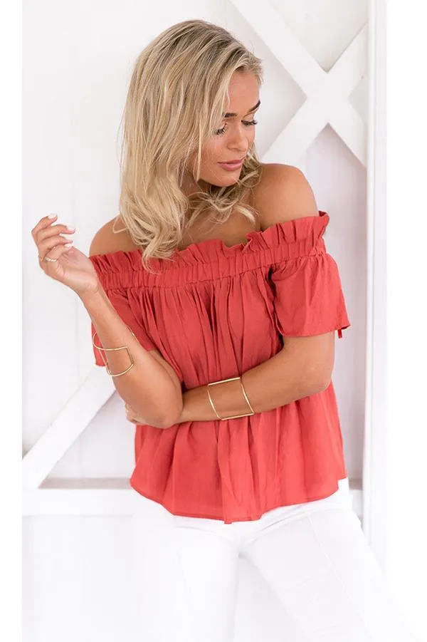 Clearance Falbala Ruffles Strapless Short Sleeves Solid Color T-shirt