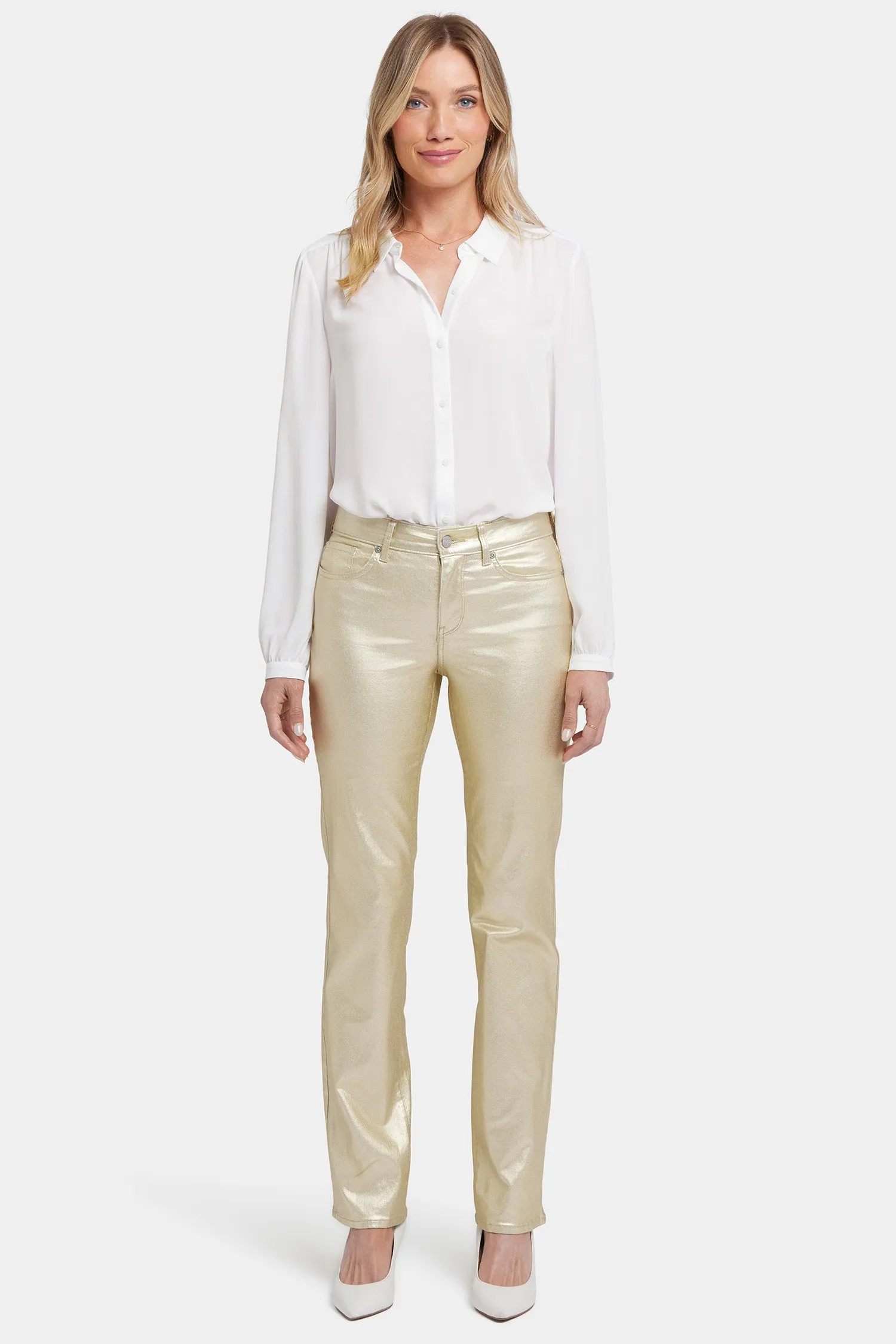 Coated Marilyn Straight Jeans In Petite  - Gold Coated