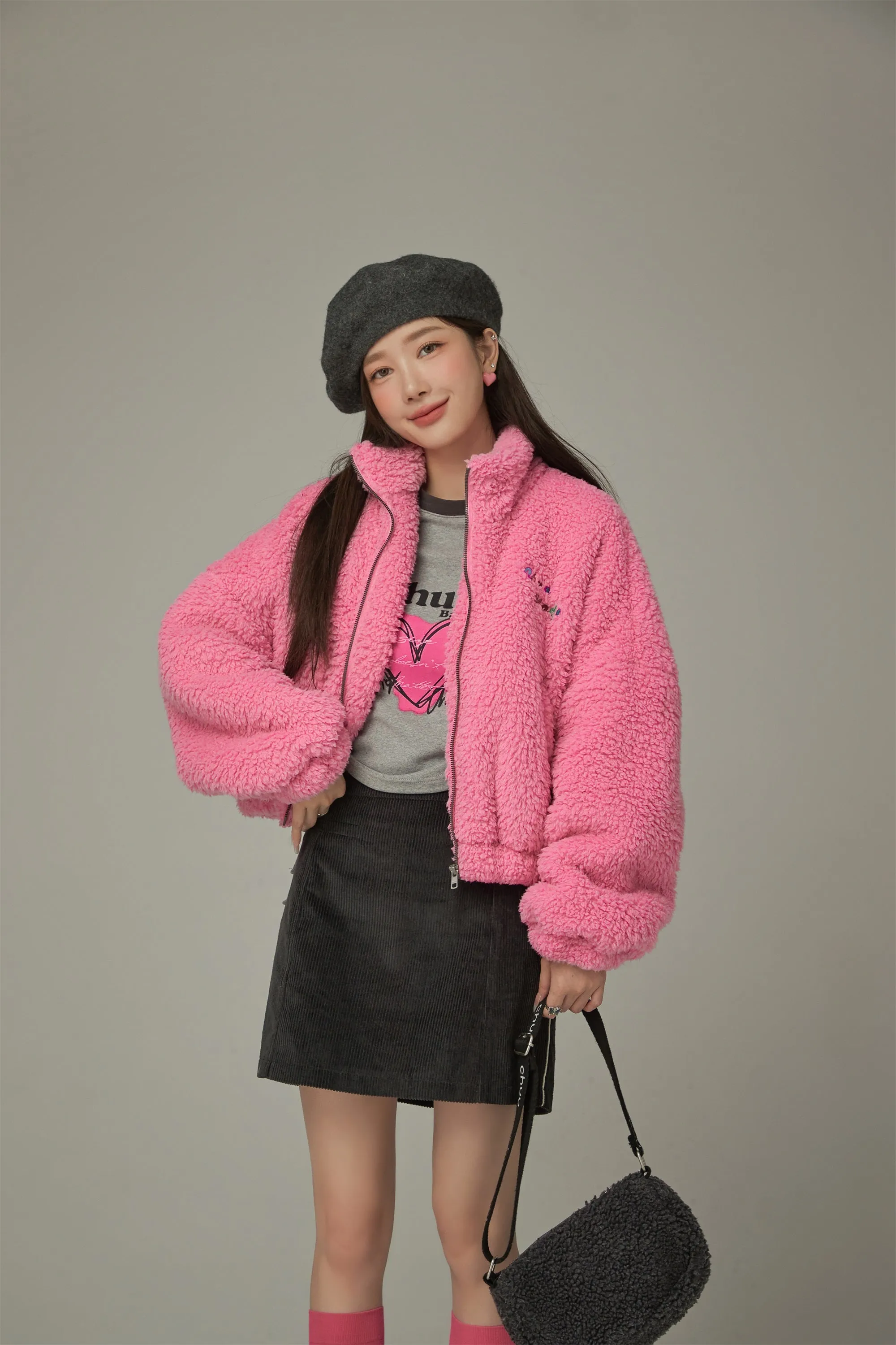 Color Fleece Loose Zip-Up Jacket