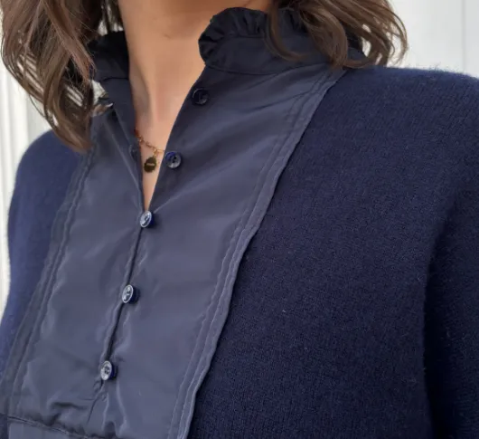 Cortland Park - Brigerton Henley Sweater with Taffeta Trim in Navy