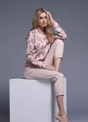 Cotton Cashmere Printed Crew with Jewels