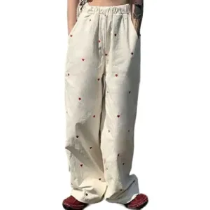 Cute Heart Wide Leg Sports Pants