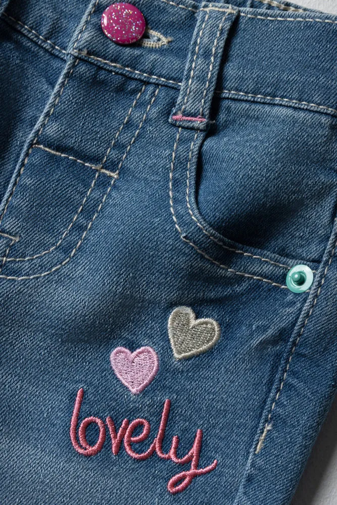 Denim Jeans With Applique Mid Blue