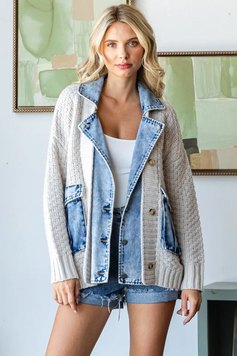 Denim Layered Knit Jacket