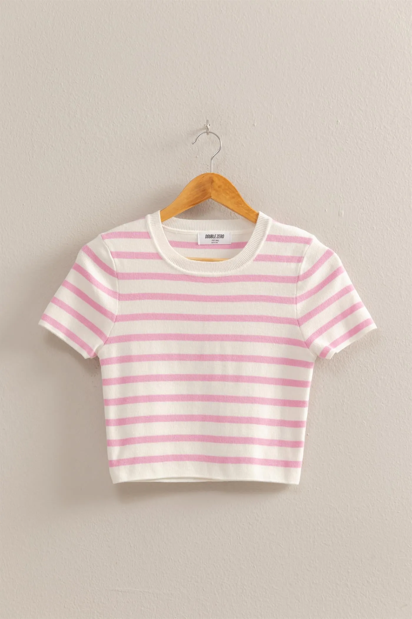 DZ25A909-Striped Short Sleeve Crew Neck Crop Top