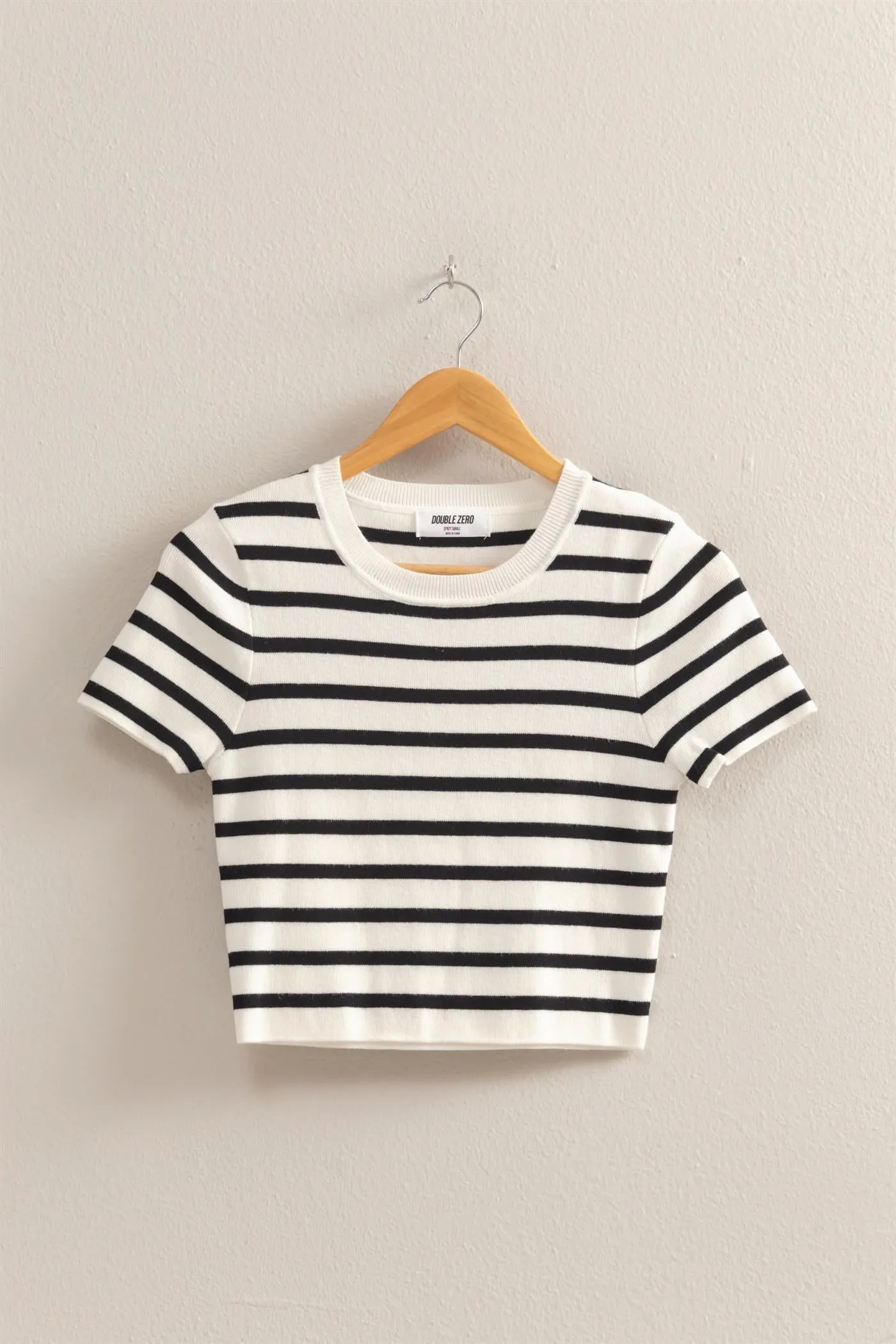 DZ25A909-Striped Short Sleeve Crew Neck Crop Top