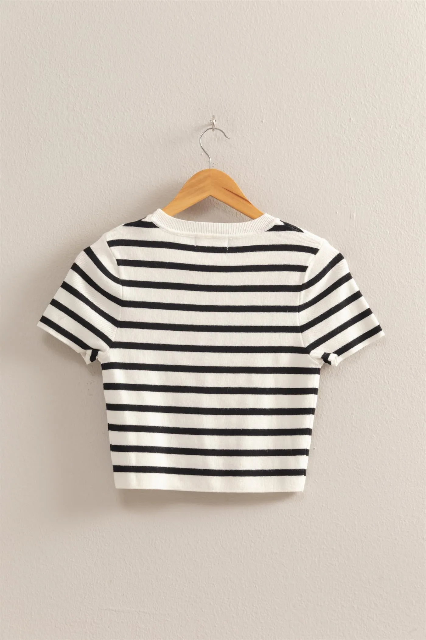 DZ25A909-Striped Short Sleeve Crew Neck Crop Top