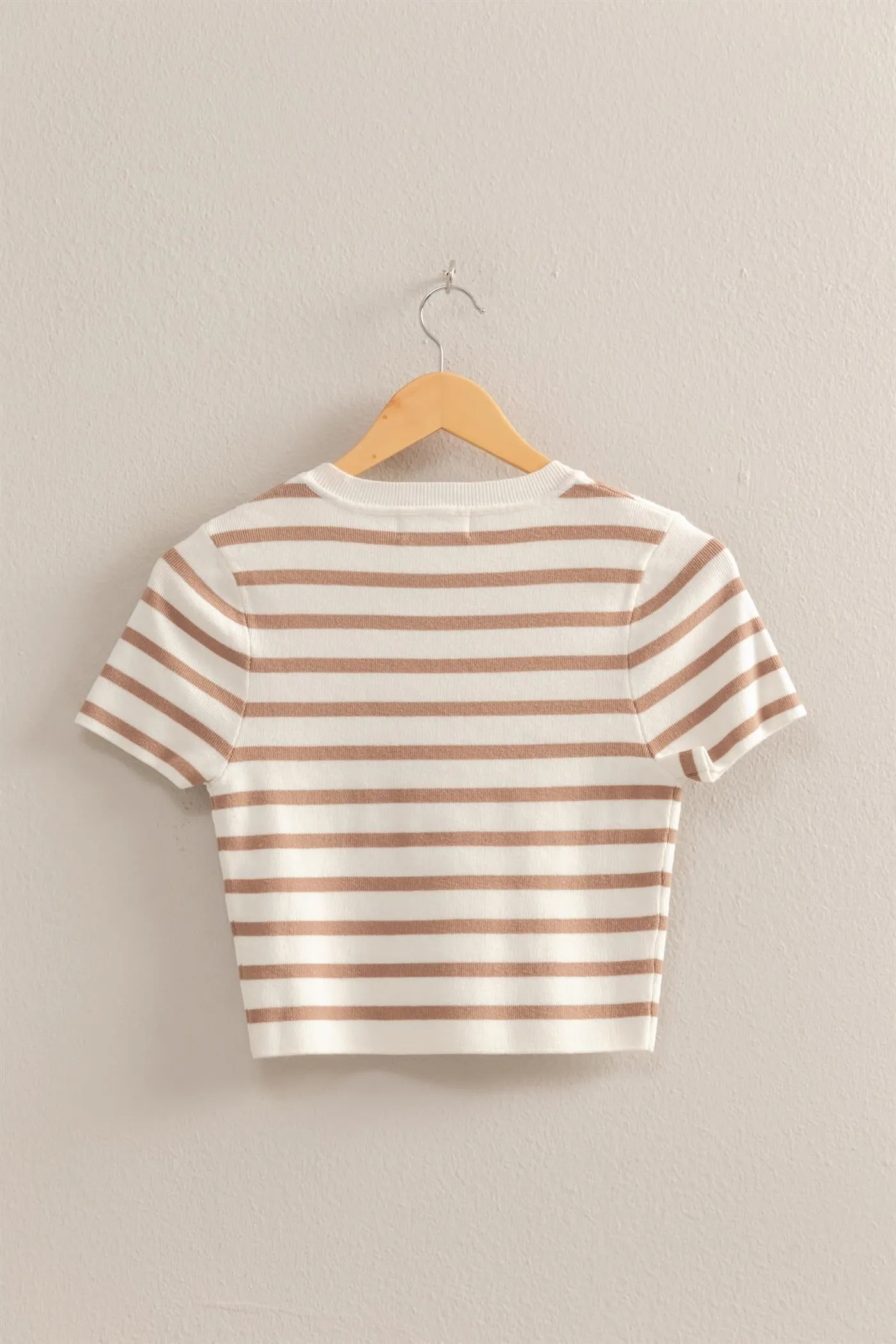 DZ25A909-Striped Short Sleeve Crew Neck Crop Top