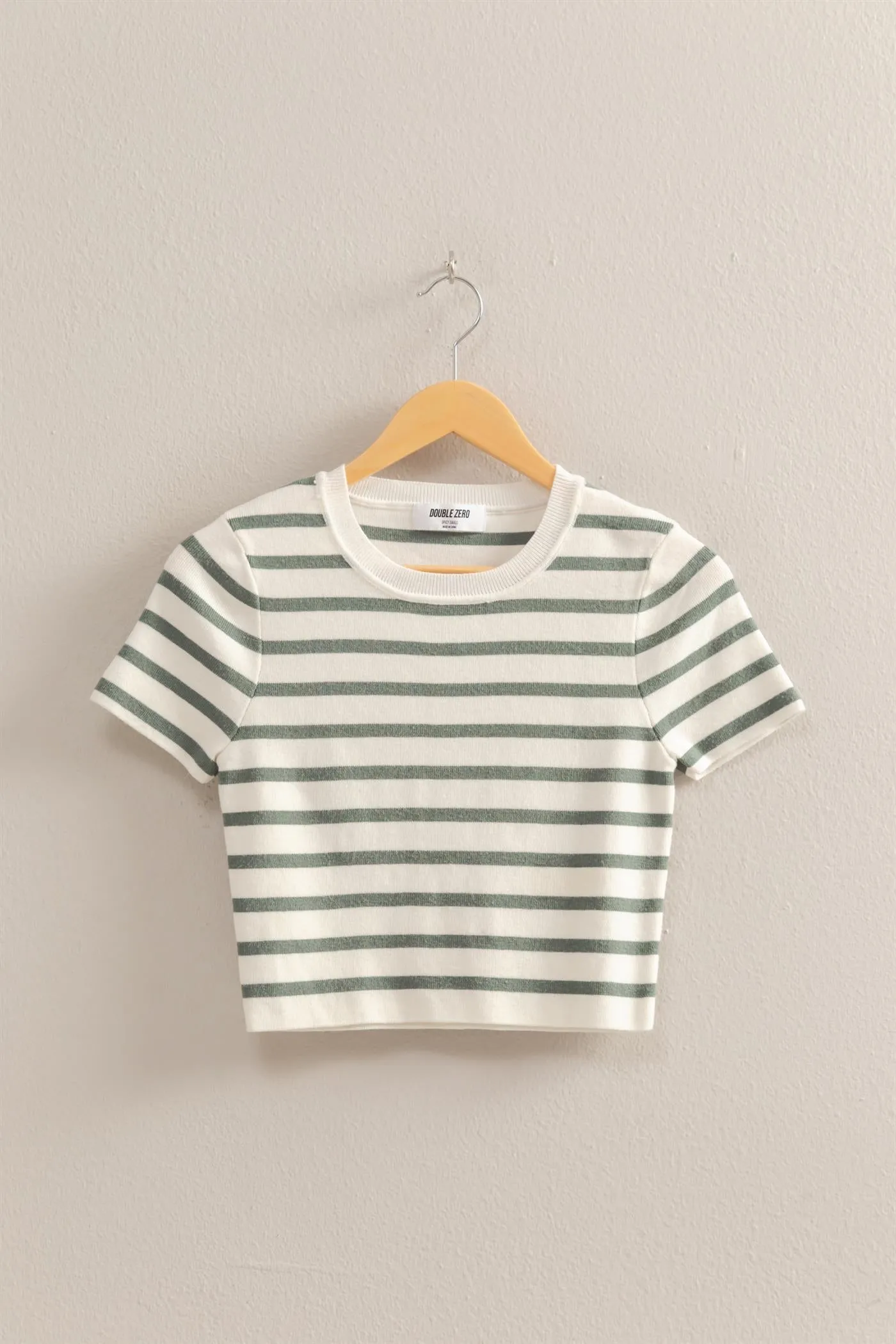 DZ25A909-Striped Short Sleeve Crew Neck Crop Top