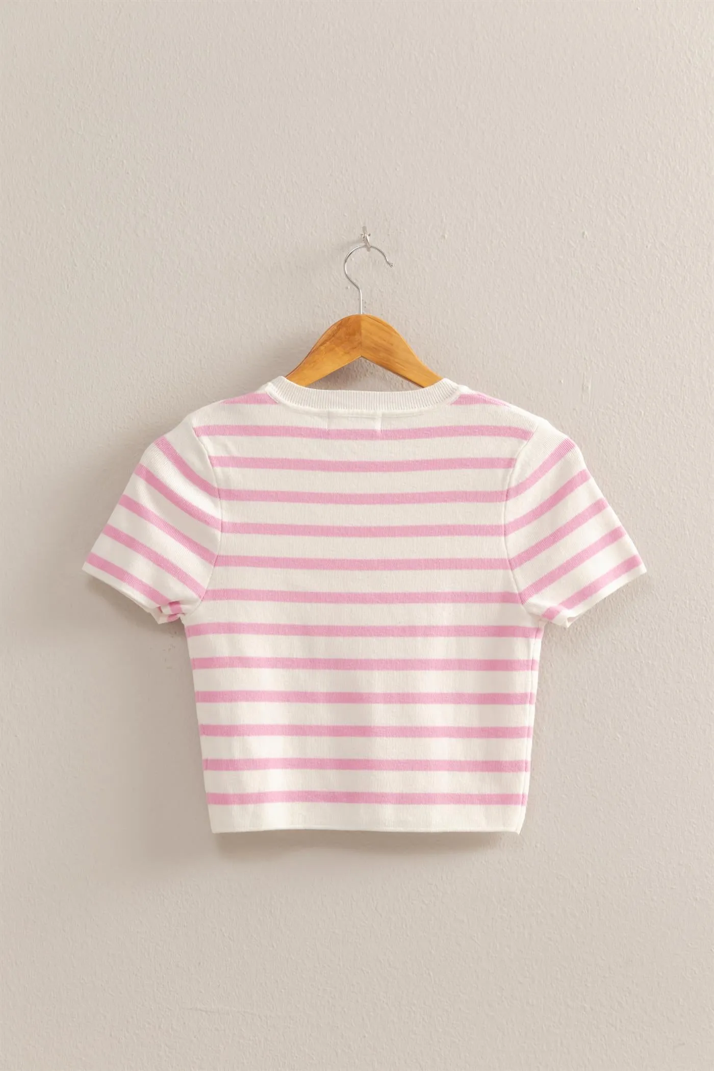 DZ25A909-Striped Short Sleeve Crew Neck Crop Top