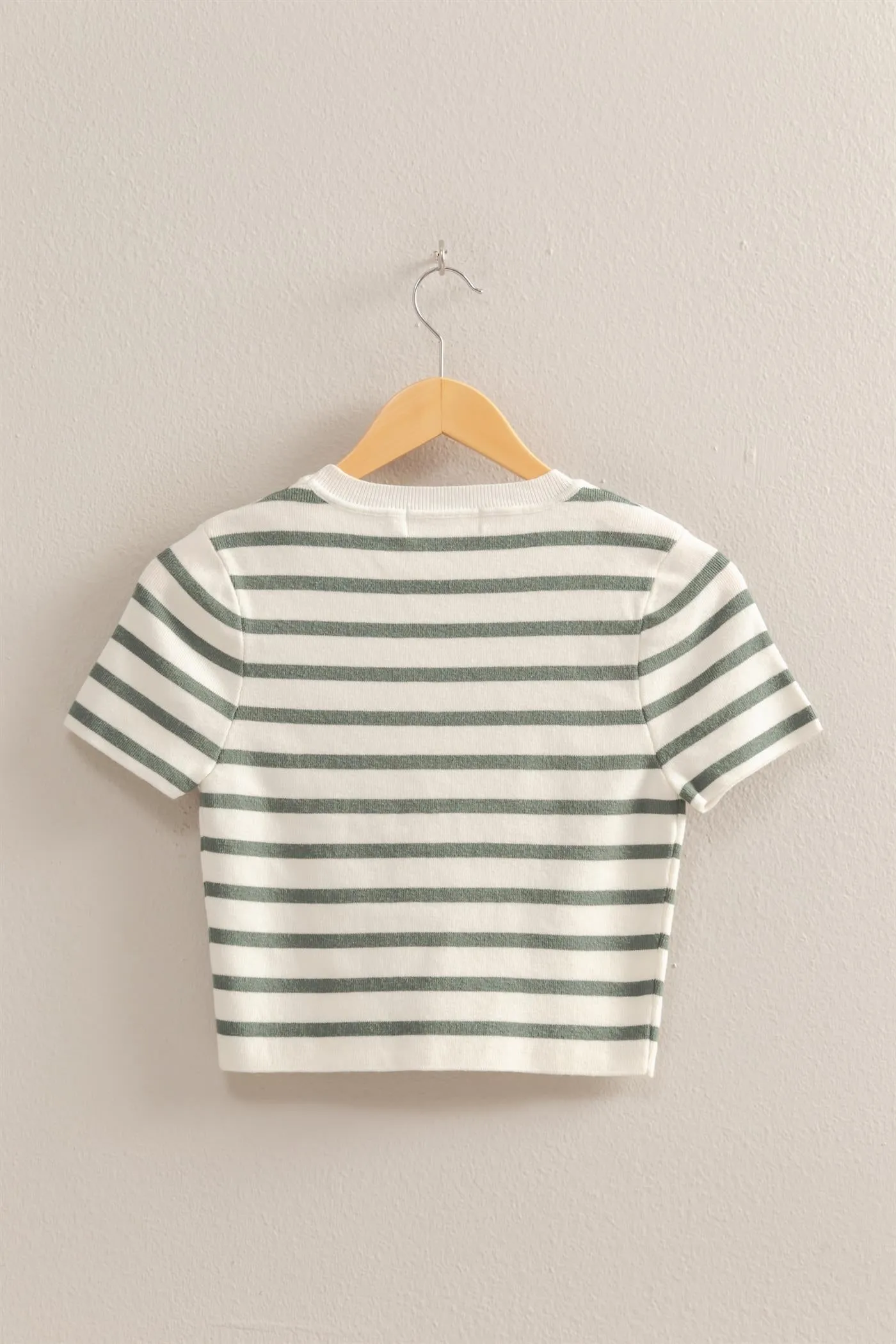 DZ25A909-Striped Short Sleeve Crew Neck Crop Top