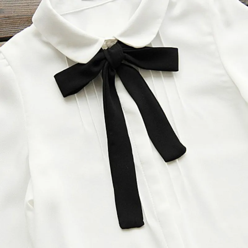 Elegant Bow Tie White Blouse Chiffon Collar Casual Shirt Office Ladies