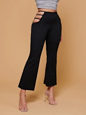 Elegant Plain Cut Out High Waist Long Women Pants