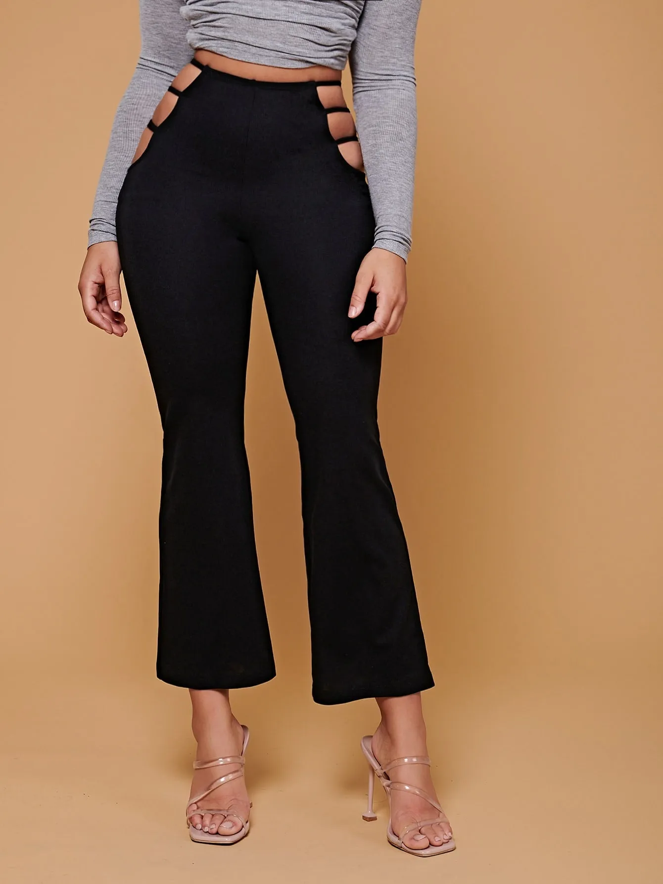 Elegant Plain Cut Out High Waist Long Women Pants