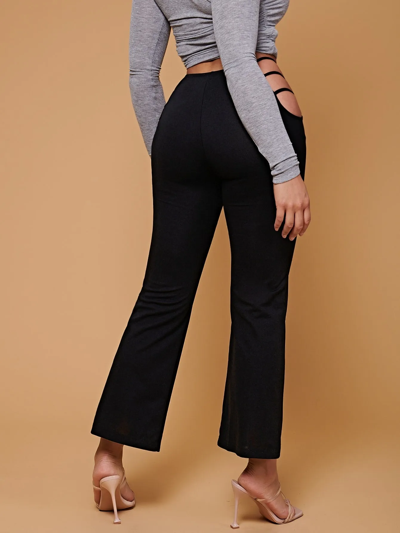 Elegant Plain Cut Out High Waist Long Women Pants