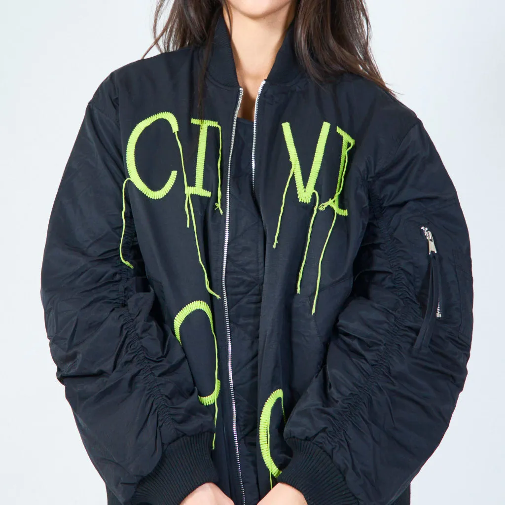 Embroidered bomber jacket with zipper wholesale