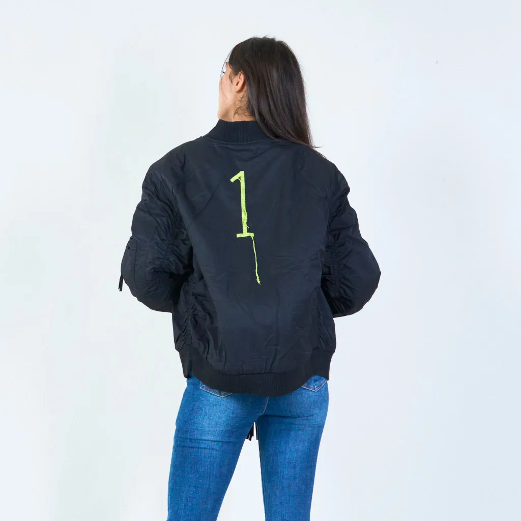 Embroidered bomber jacket with zipper wholesale