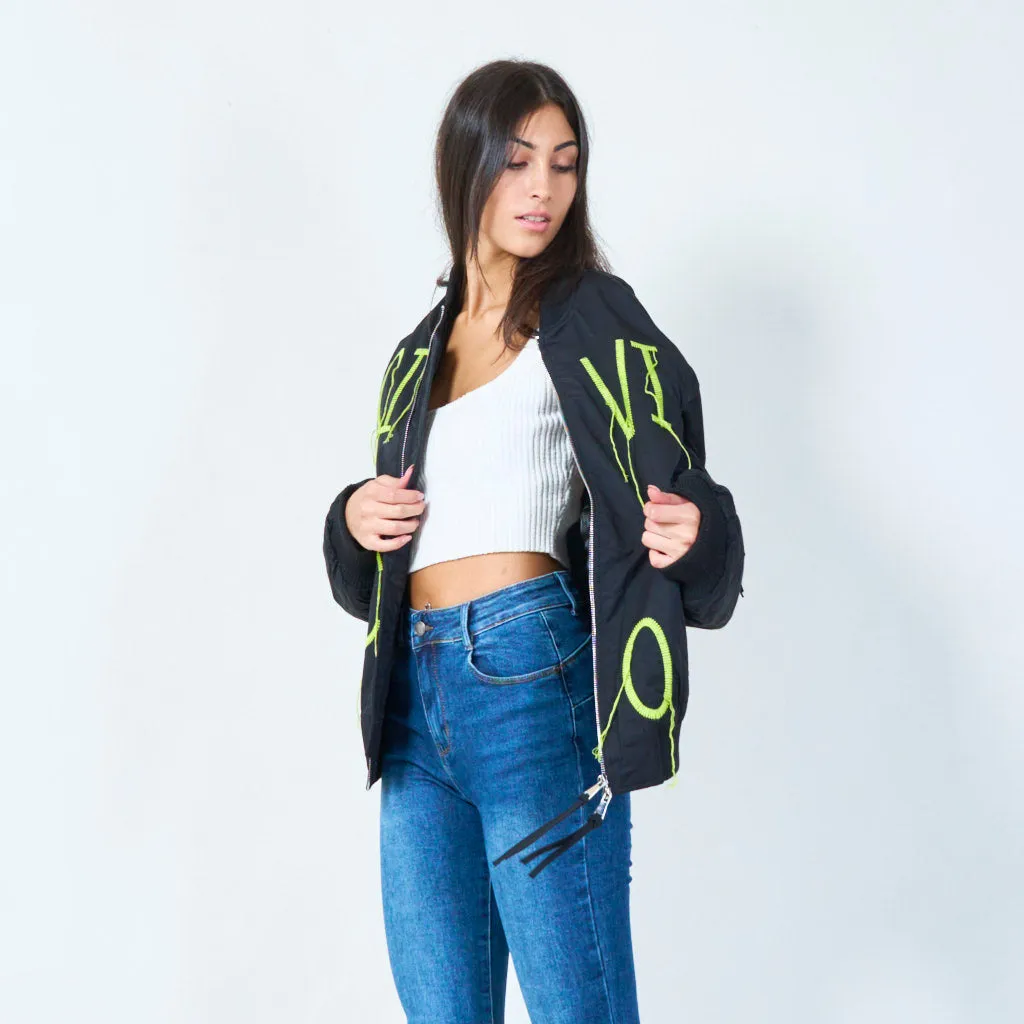 Embroidered bomber jacket with zipper wholesale