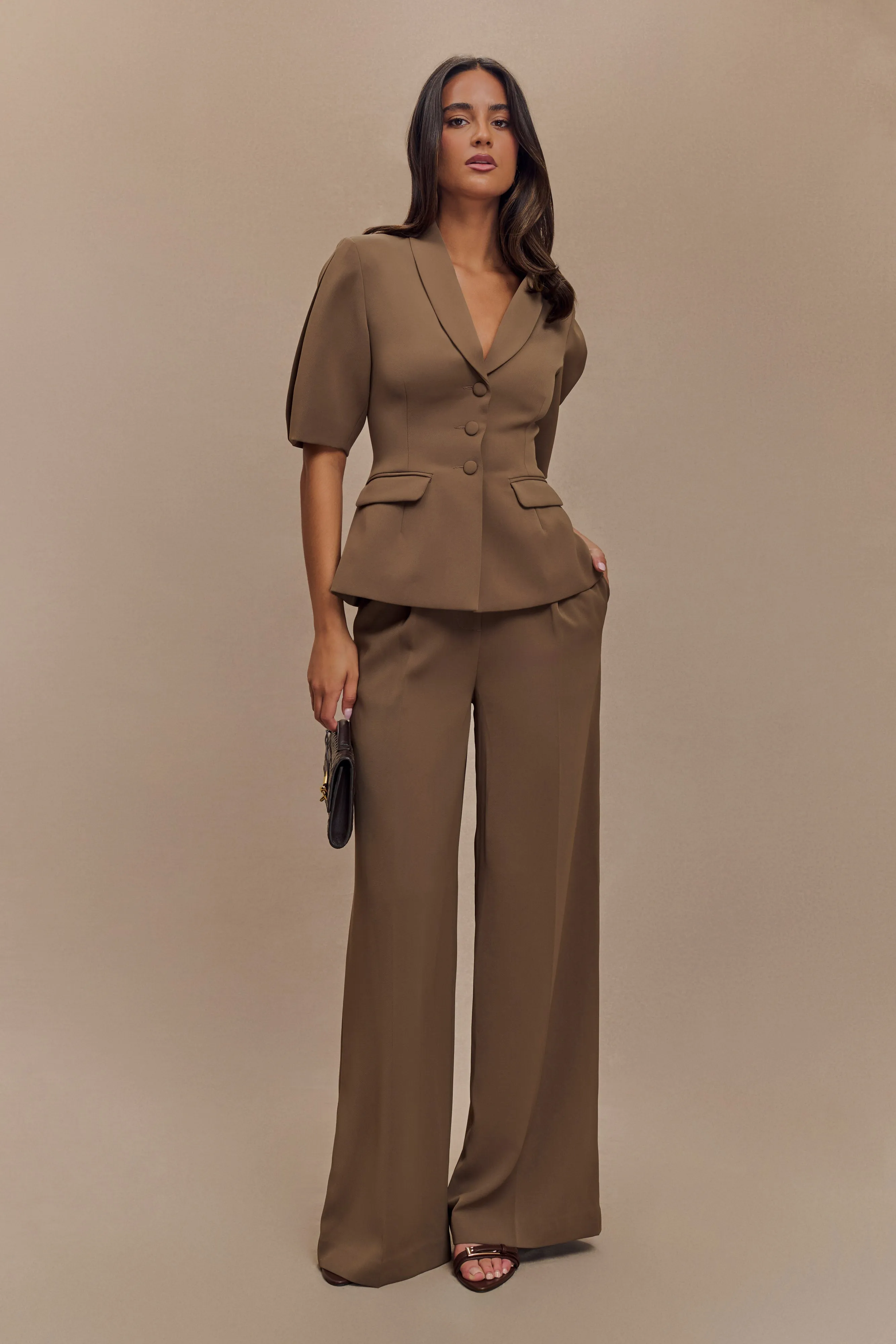 Faith Suiting Wide Leg Pant - Cacao Brown