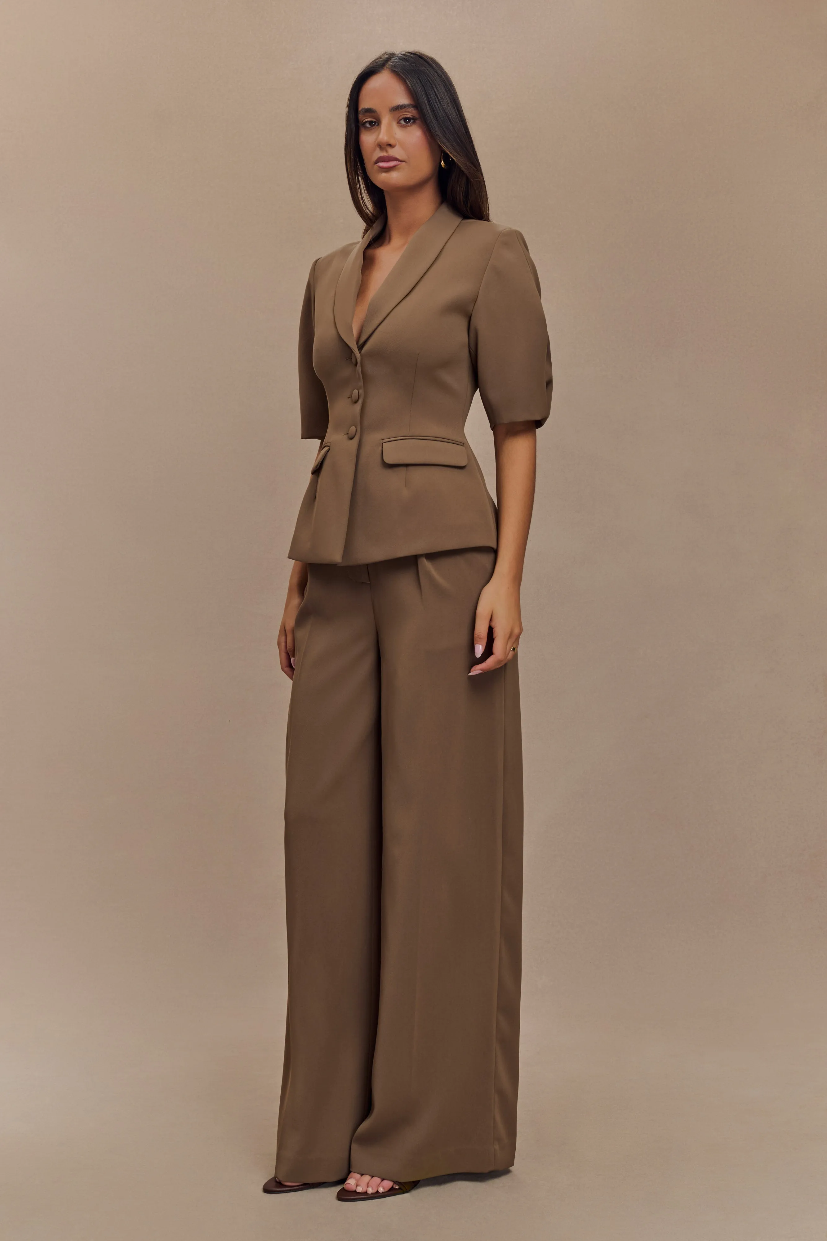 Faith Suiting Wide Leg Pant - Cacao Brown