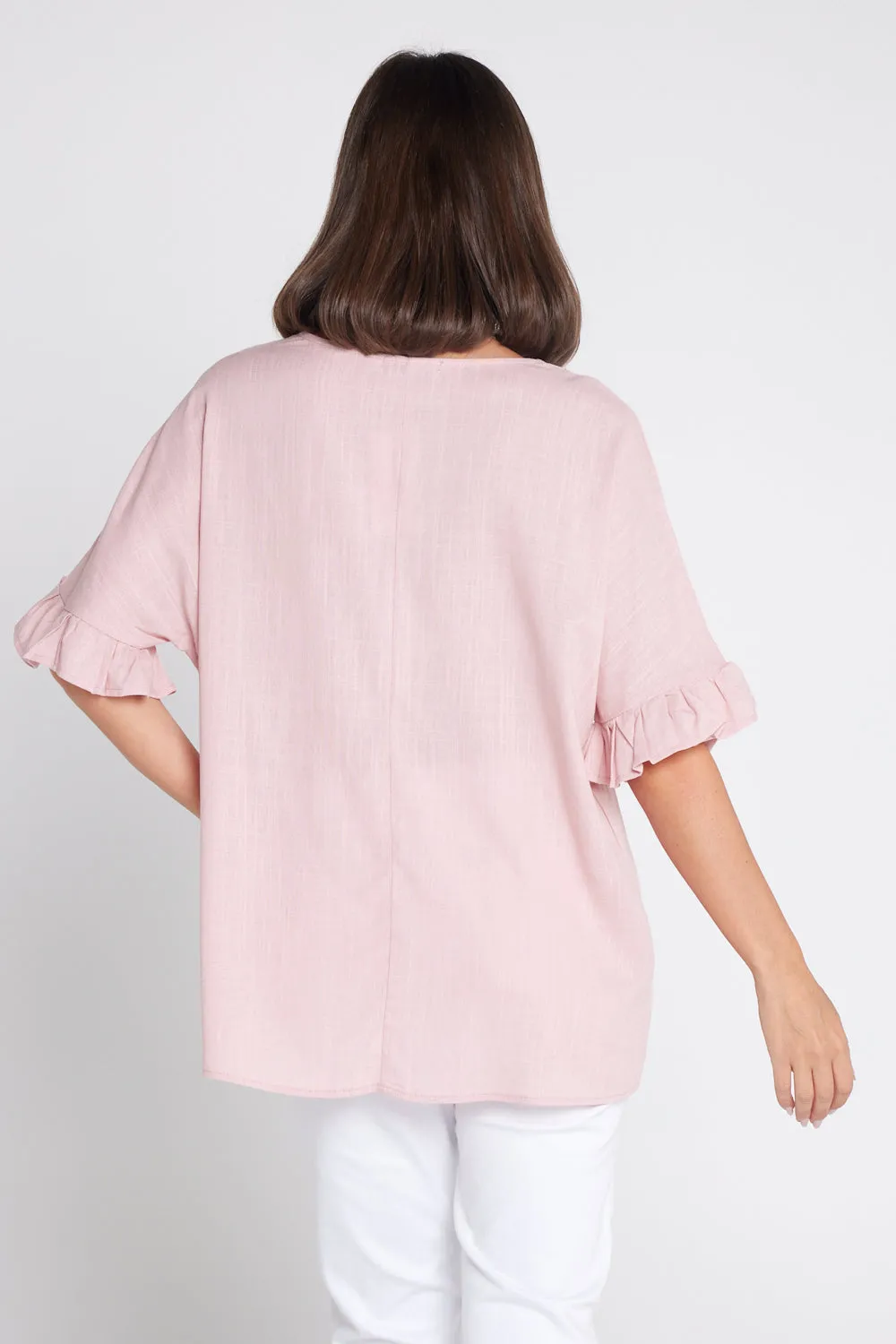 Farrah Linen V Neck Top - Blush