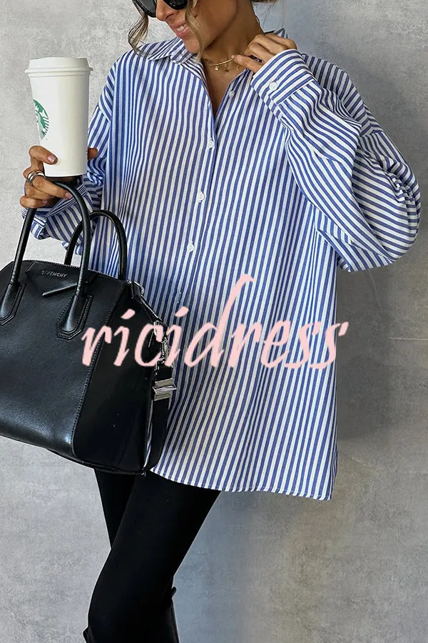 Fashionable Striped Printed Loose Long-sleeved Casual Shirt